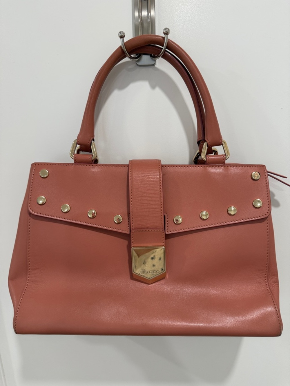 Jimmy Choo Mauve Pink Leather Satchel with Gold Hardware